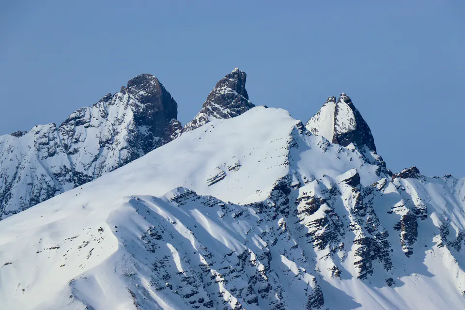 The three Aiguilles d’Arves under winter snow