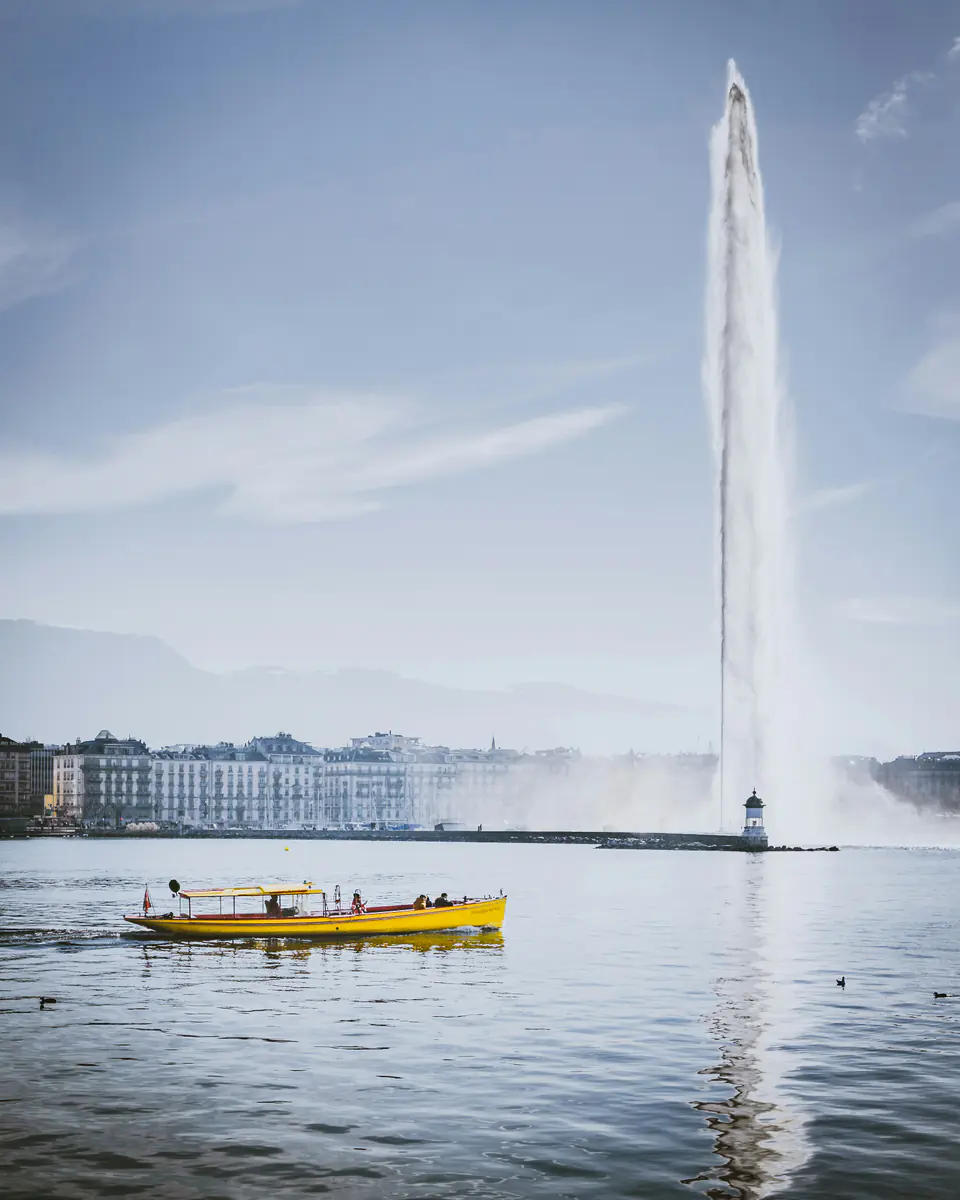 The Jet d’Eau rising over Lake Geneva