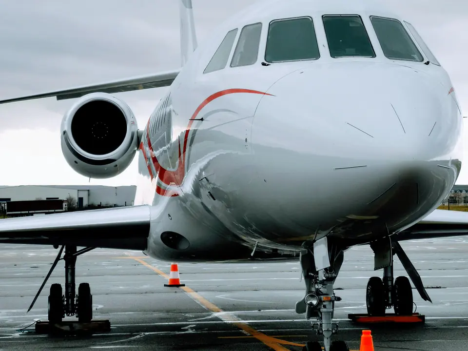 A business jet on the apron at Grenoble Alpes-Isère airport
