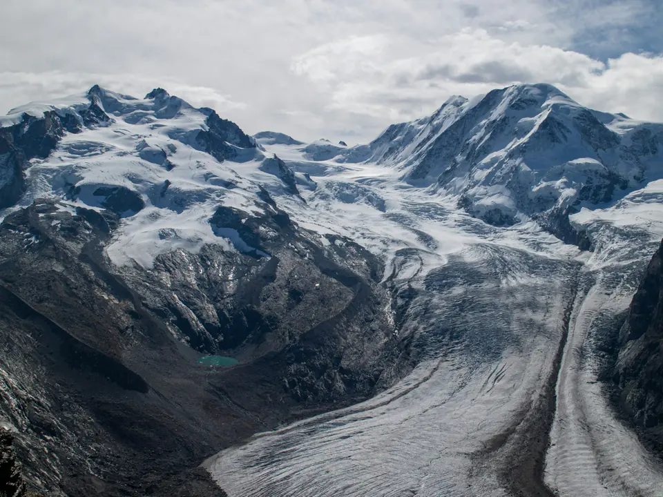 The Gorner Glacier flowing from Monte Rosa above Zermatt