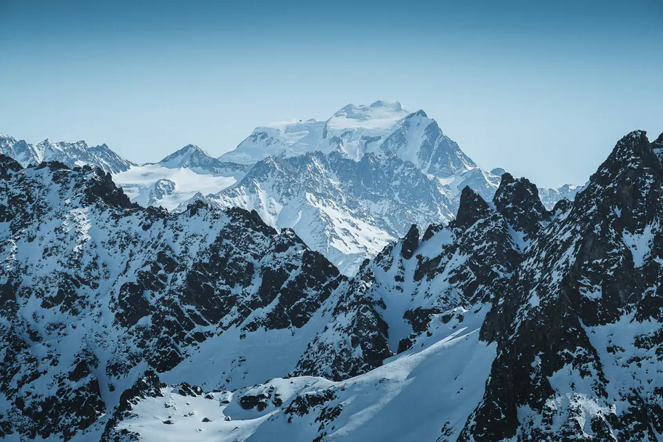 The Grand Combin massif behind snowy ridges in the Valais