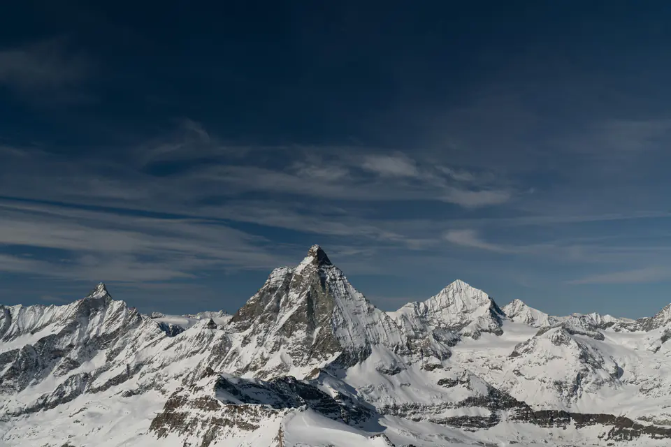 The Matterhorn in winter, seen from high on the Klein Matterhorn above Zermatt