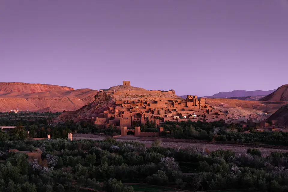 The ksar of Aït Benhaddou near Ouarzazate at dusk