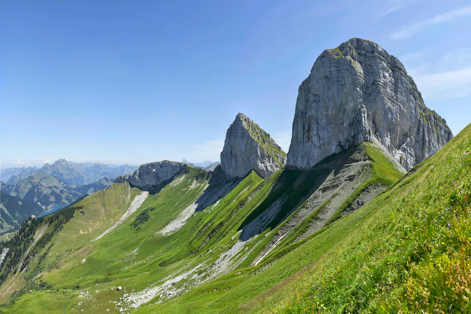 The limestone towers of the Tour d’Aï and the Tour de Mayen above Leysin