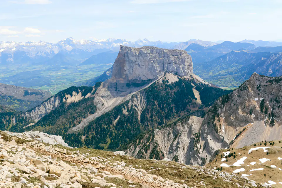 Mont Aiguille in the Vercors, seen from a high ridge near the Grand Veymont