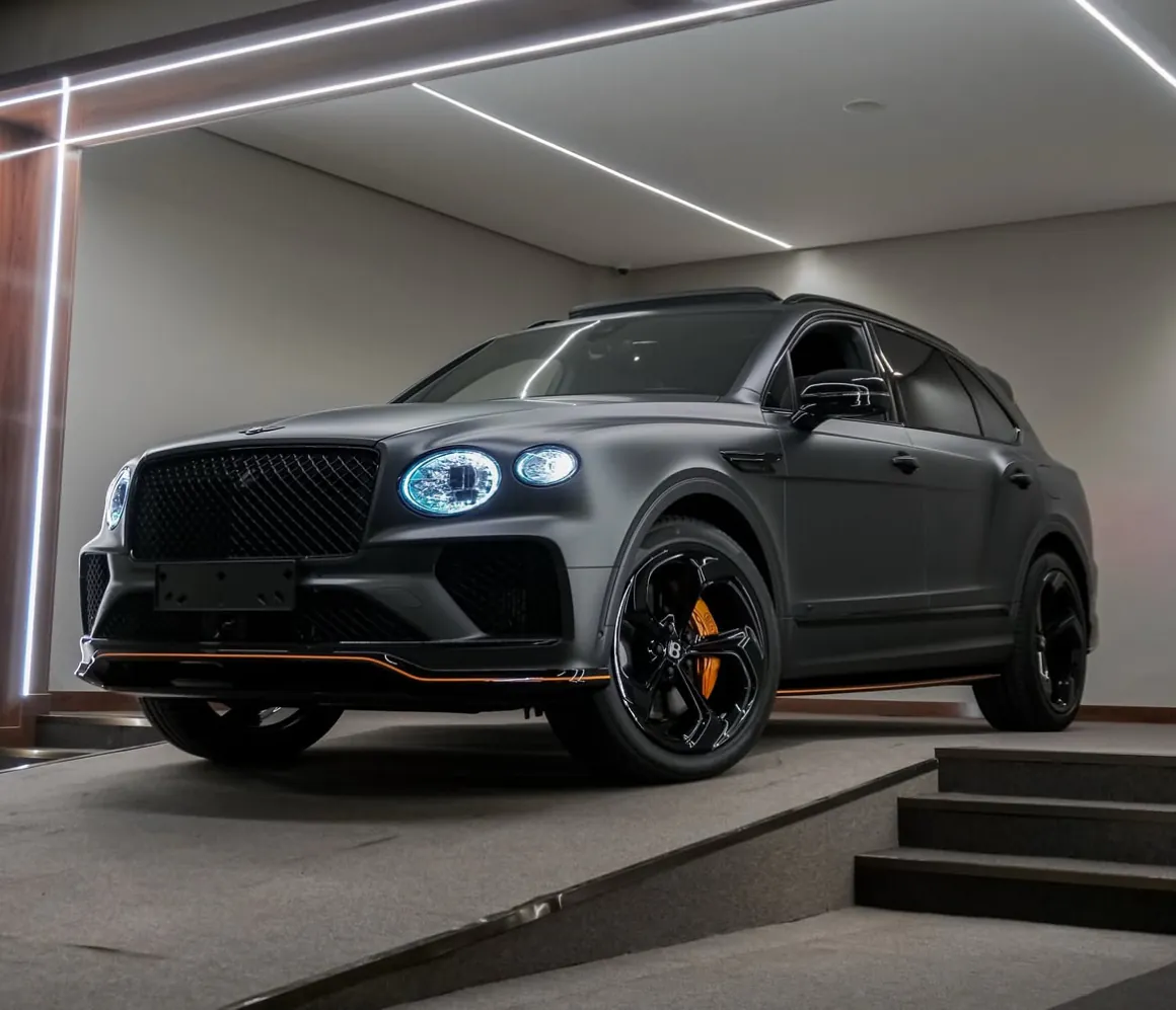 Matt grey Bentley Bentayga, front three-quarter view
