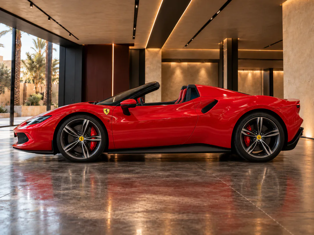 Ferrari 296 GTS side profile — Ferrari rental in Marrakech with Accrocar
